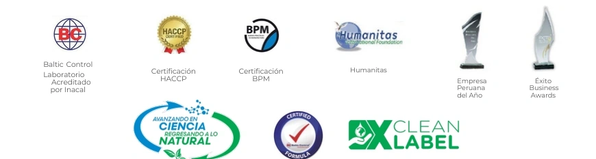 Avales Internacionales: Baltic Control, Certificación HACCP, Certificación BPM, Humanitas, Inacal